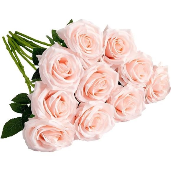 Artificial Rose 10pcs Open Flower Bouquet Faux Rose Stems Wedding Arrangement - Picture 1 of 6